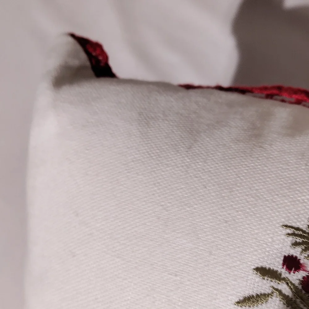 Pier 1 Holiday Penguin Embroidered Throw Pillow Red Scarf Poinsettia 10.5W x 11H